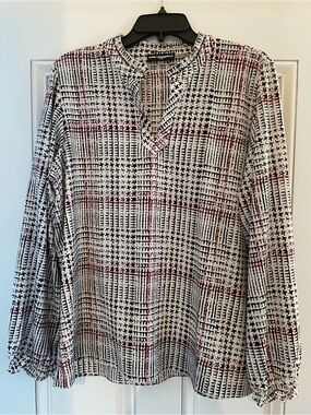 Karl Lagerfeld Black White and Pink Plaid Print Blouse
